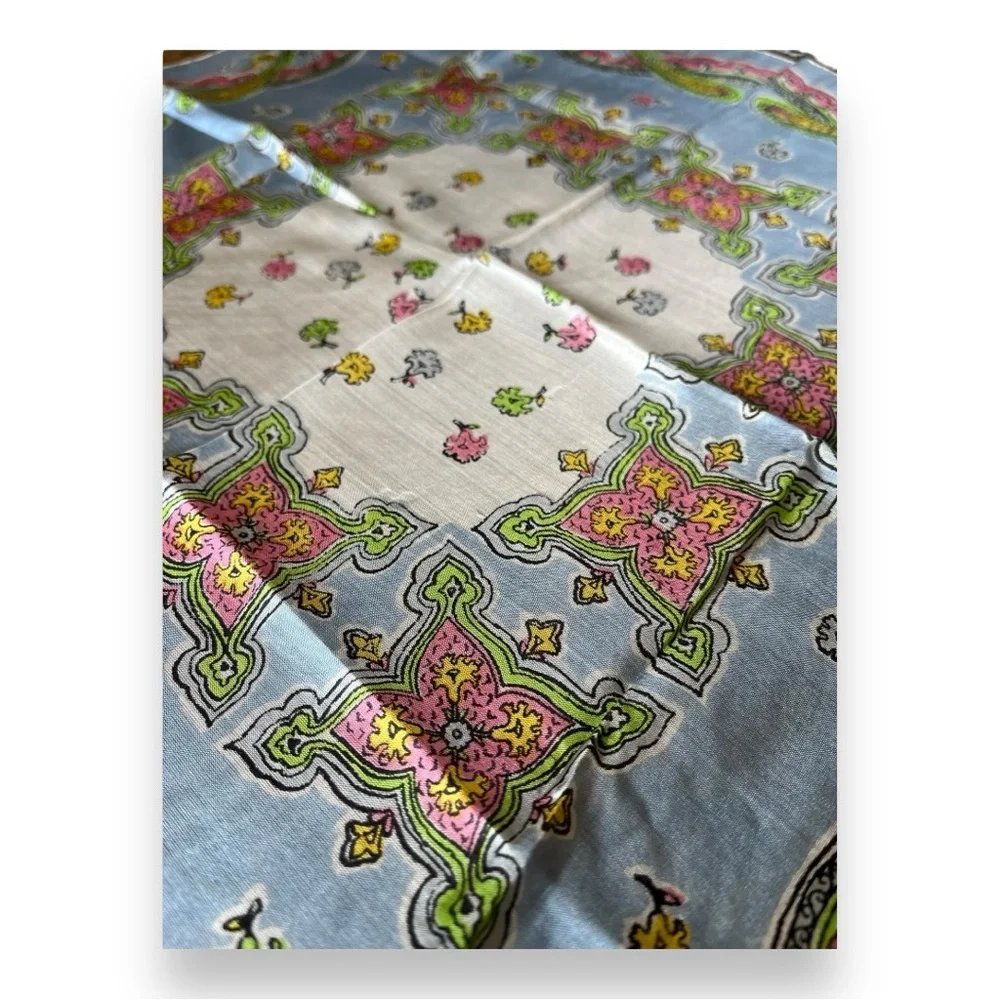 Vanette Creations Vintage Hand Rolled Silk Scarf in Soft Pastels Paisley Floral